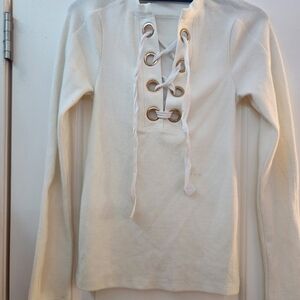 10 Crosby Derek Lam Cream Long Sleeve Tie Front Blouse